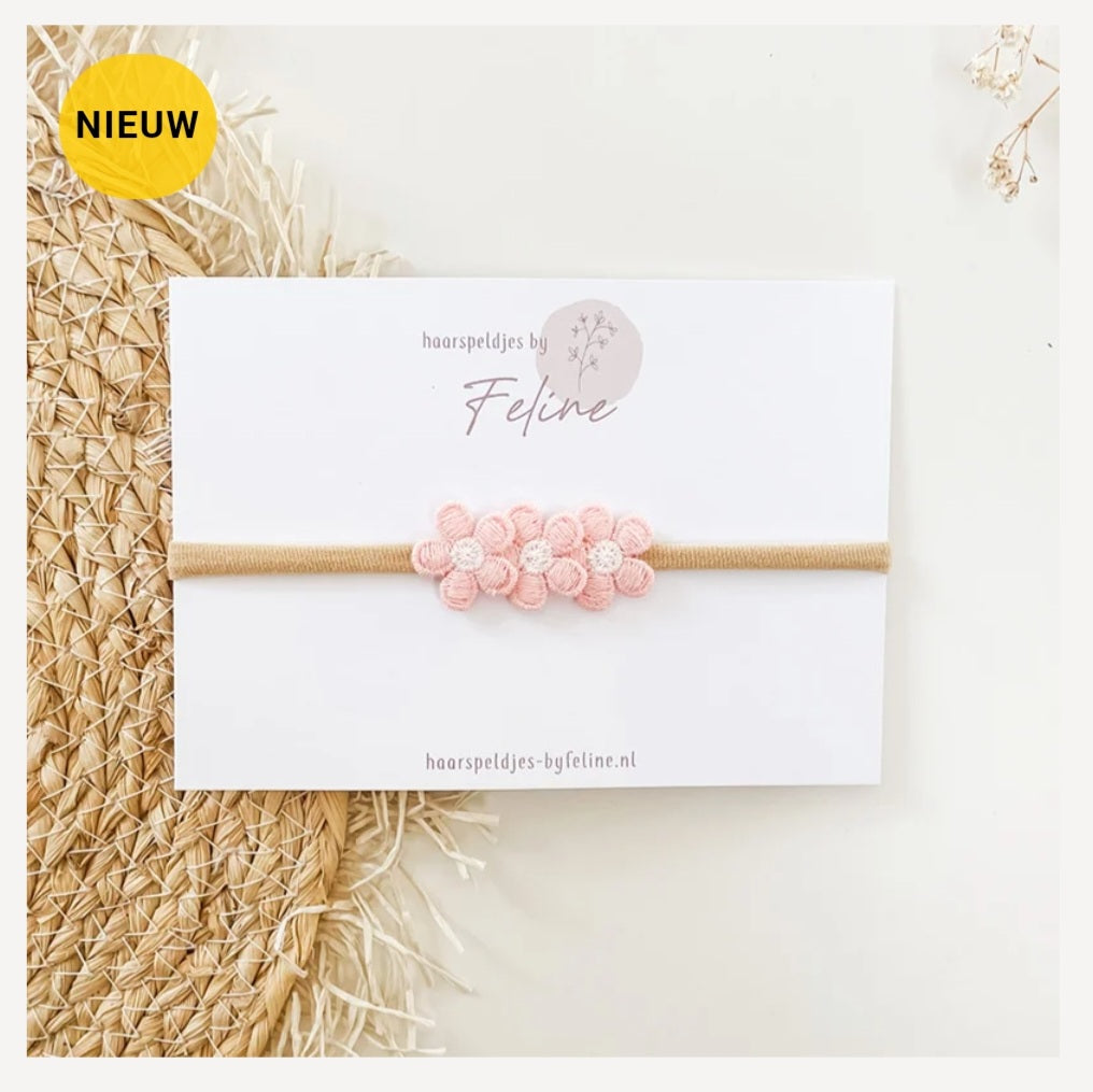 Haarbandje met roze bloemen bij Mini Lievie